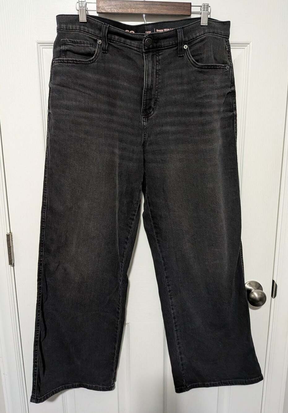 SO Highest Rise Baggy Wide Leg Dad Jeans Faded Charcoal Black Size 13/31 Soft